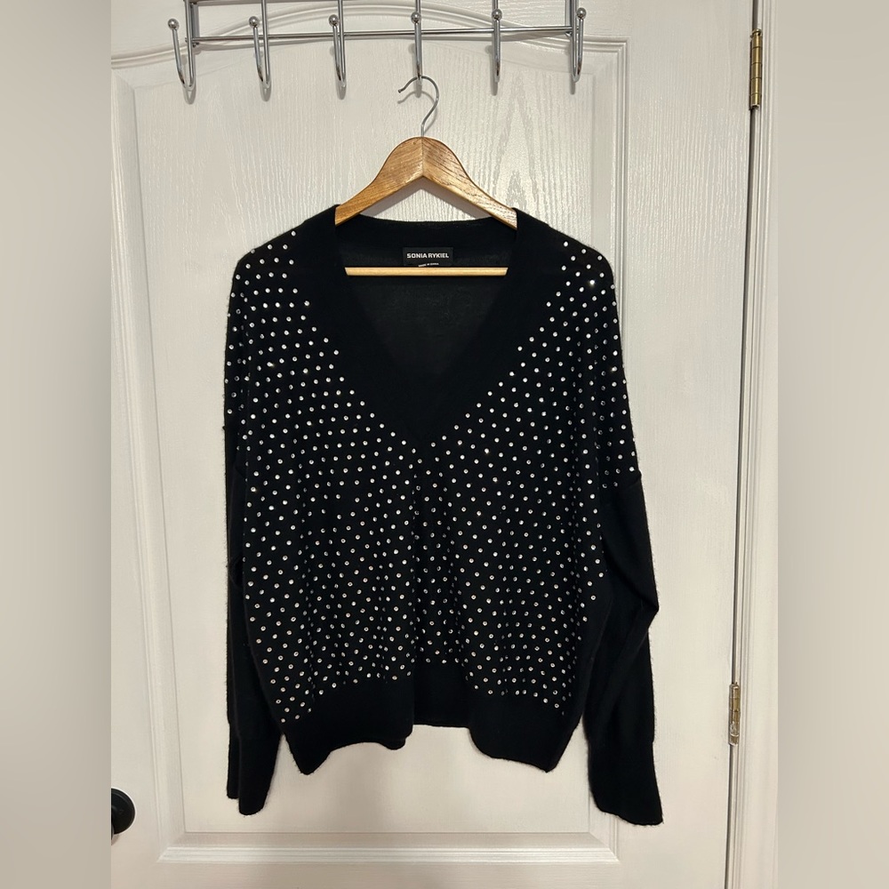 Cashmere sweater Sonia Rykiel, black with silver sequins, a sparkly delight!